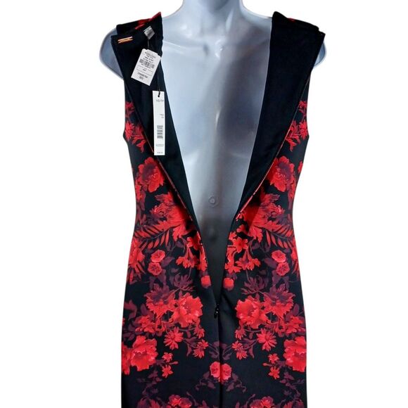 NWT Tahari XS Red Elegant Floral Sheath Dress Black Cocktail Sleeveless Stretch - Picture 7 of 10